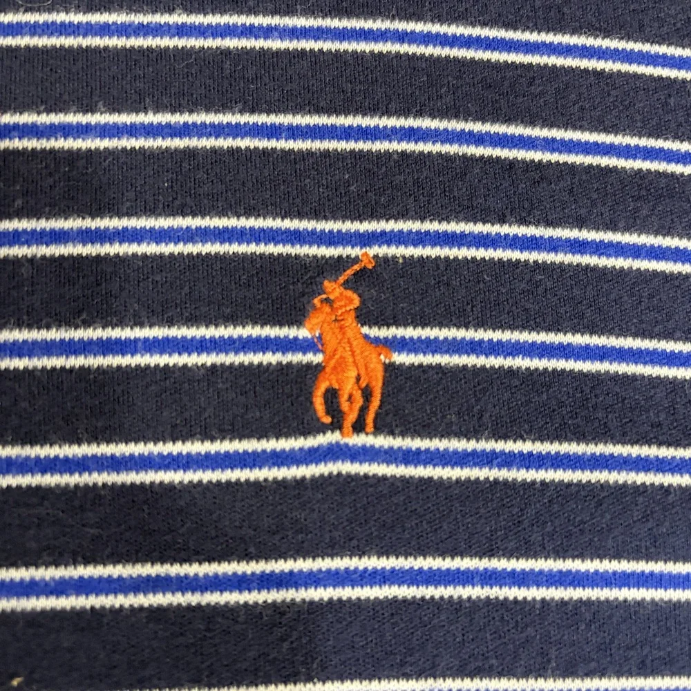 Vintage Polo Ralph Lauren Mens Striped Polo Shirt Navy Blue Large Classic Fit